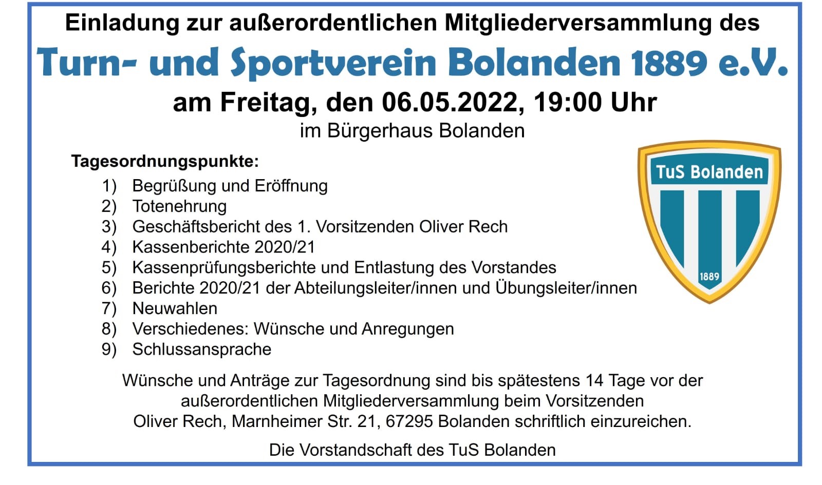 Einladung Mitgliederversammlung 2022